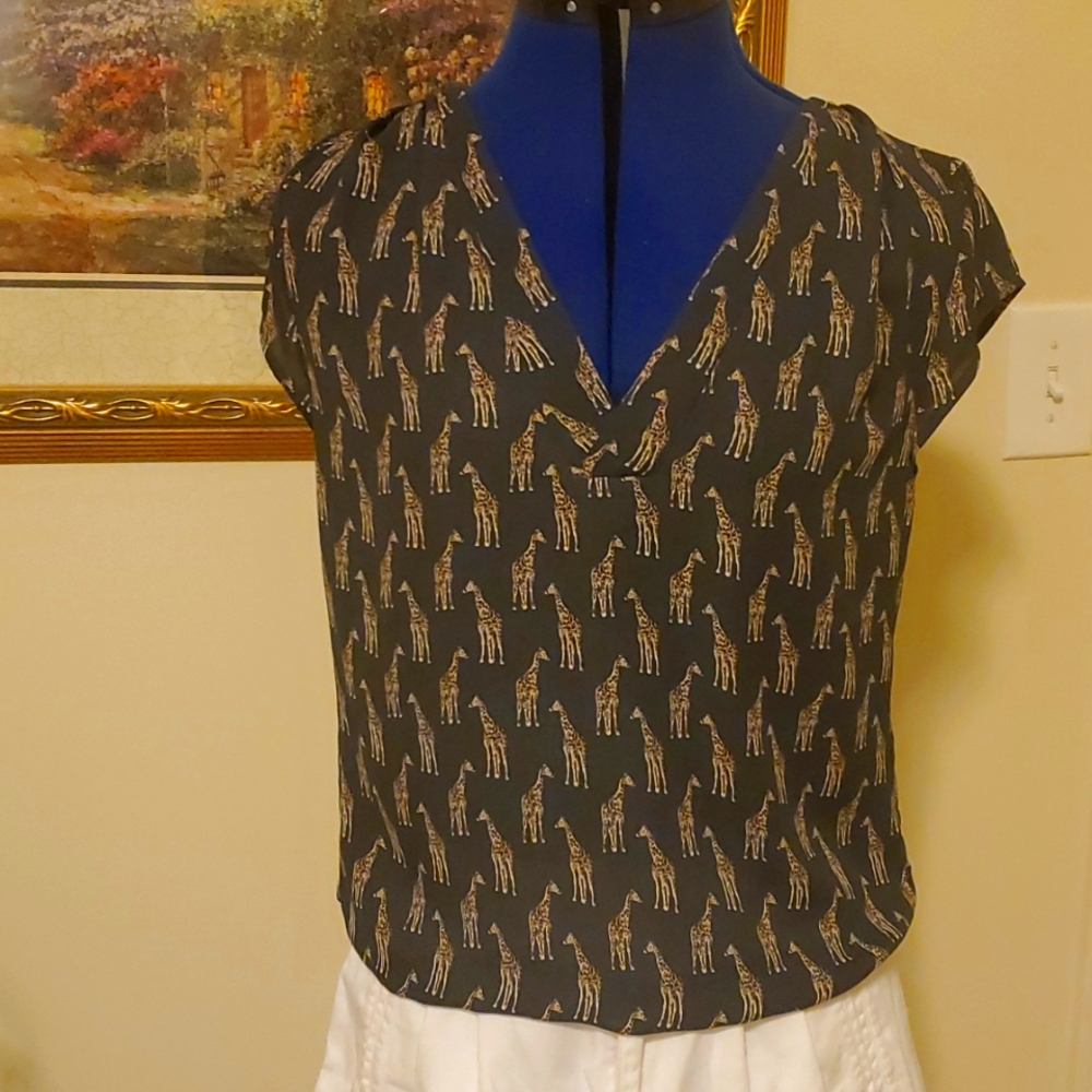 Adorable V neck summer top with giraffe print